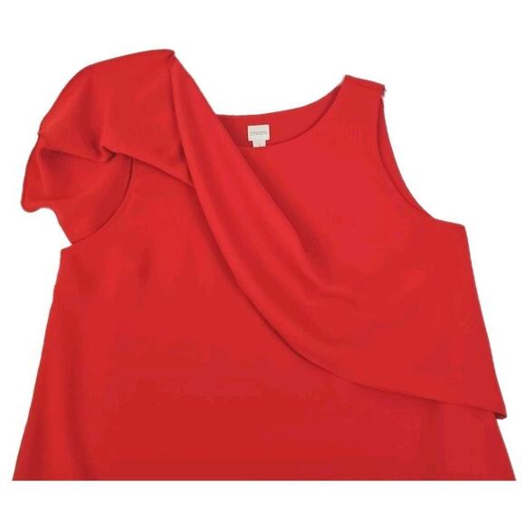 Chico's~Woman Size 4(1XL)~Coral Red Top Asymmetrical Sleeve Blouse Evening-Party - Picture 13 of 13